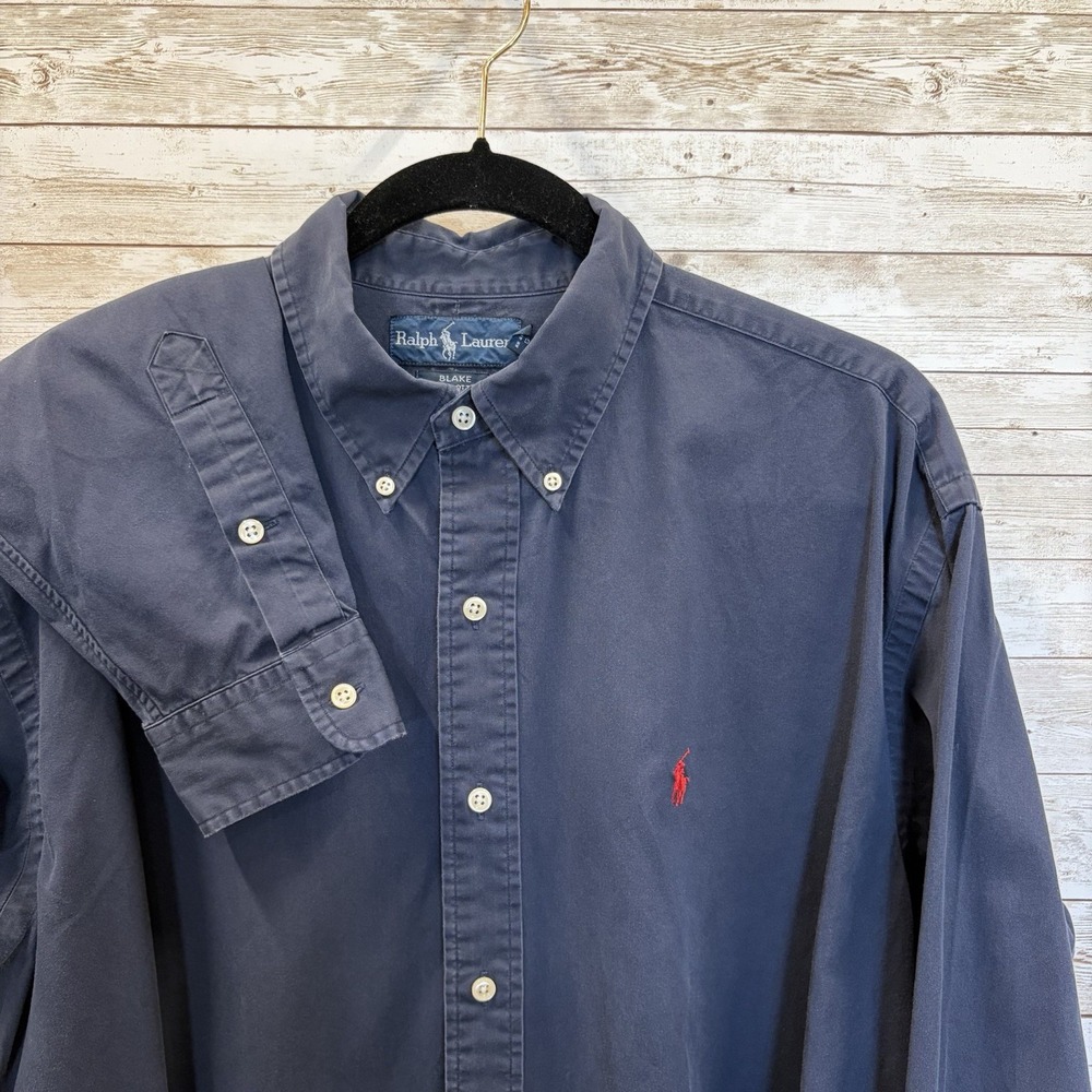 Vintage 90's Ralph Lauren Mens L Shirt Blake Navy Blue Red Pony 100% Cotton